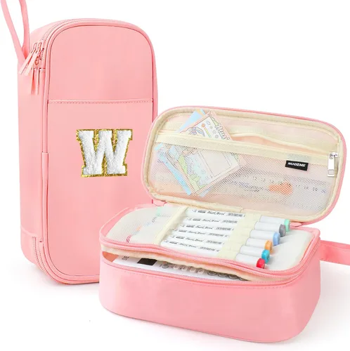 Vista 83 de Estuche Grande para Lápices, Bolsa de Lápices de Gran Capacidad, Bolsa de Lápices Personalizada con Inicial con Cremallera Suave, Múltiples Azul