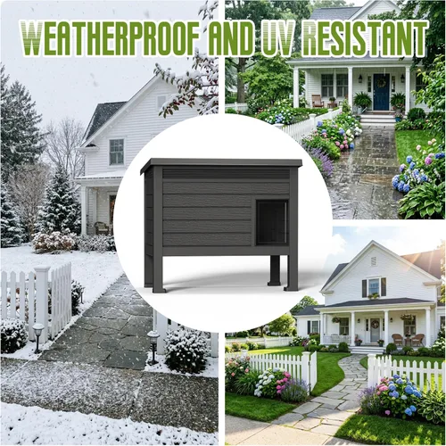 Vista 6 de DRATO Casa para perros de resina para interiores y exteriores con suelo elevado y fácil montaje, refugio para razas pequeñas con rejillas de H