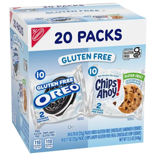 Vista 11 de OREO Galletas de sándwich de chocolate y chips AHOY! Galletas con chispas de chocolate sin gluten, paquete variado, 20 paquetes de aperitivos