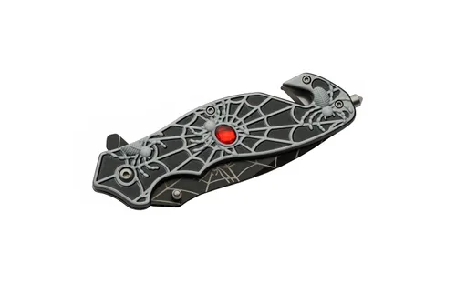 Vista 3 de SZCO Supplies Cuchillo plegable de rescate EDC abierto asistido de telaraña negra de 8