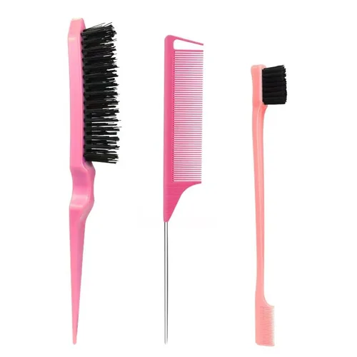 Vista 8 de 3PCS Hair Brush Set,Hair Styling Comb Including Dual Sided Edge Brush & Rat Tail Comb And Teasing Comb For Women Men Barber,Dense Tooth Design-1