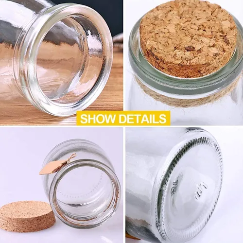 Vista 3 de Pequeñas botellas decorativas de vidrio con tapas de corcho, mini tarro de yogur masón de 3.4 onzas, juego de 40, ideal para recuerdos de boda