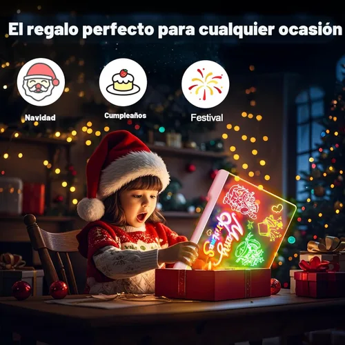 Vista 2 de Tablero de Notas LED Doodle Glow Recargable de 16 Pulgadas, 7 Modos de Luz de Color, Almohadilla de Dibujo de Arte Neón de Borrado en Seco Iluminada