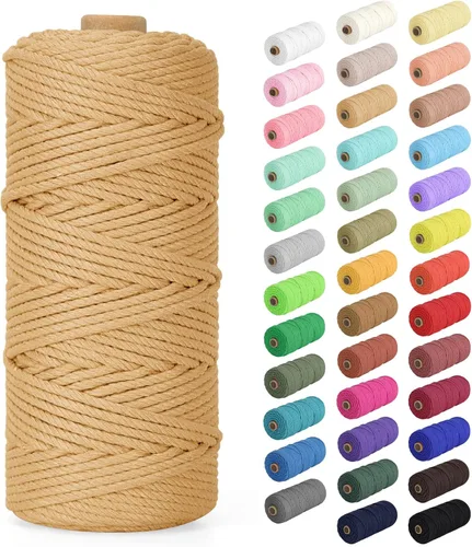 Vista 52 de Cuerda de macramé de 0.079 in x 220 yardas (656 pies), cuerda de algodón natural para colgar en la pared, ganchos de plantas, manualidades, Verde