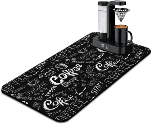 Vista 60 de Tapete de barra de café para encimeras 19inx12in, absorbente para ocultar las manchas, antideslizante, accesorios para bar de cafetería, cabe debajo