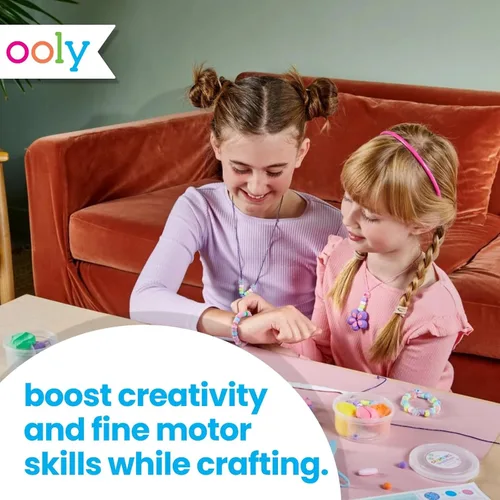 Vista 6 de Ooly Creatibles - Kit de joyería de arcilla seca al aire para niños, kit de fabricación de joyas artísticas con 6 colores de arcilla, cuentas