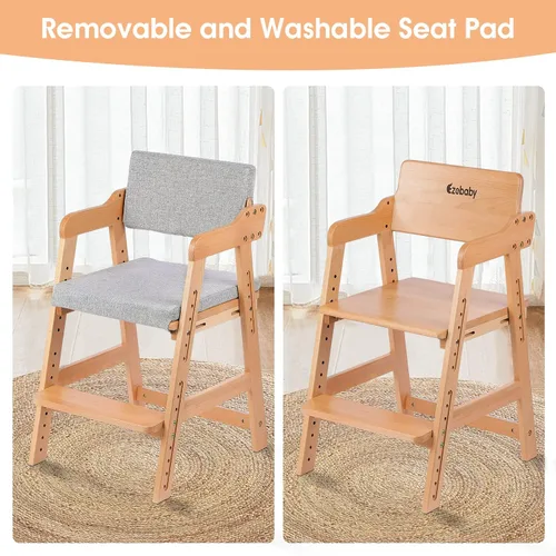 Vista 5 de Ezebaby Silla alta de madera para niños pequeños a adolescentes, silla de aprendizaje ajustable para niños con escalones, asientos para niños