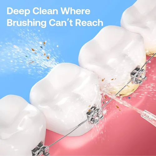 Vista 3 de Bitvae Irrigador dental de agua para dientes, Limpiador de dientes de agua recargable con boquillas, 3 modos, 5 intensidades, IPX7 impermeable