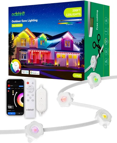 Vista 13 de EDISHINE Luces permanentes para exteriores de 60 pies para casa, 40 luces LED RGBW con aplicación/control remoto, 50 modos de escena para decoración