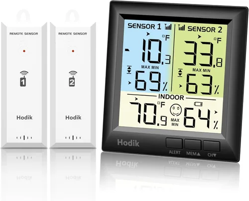Vista 9 de Termómetro inalámbrico para congelador con alarma, termómetro para refrigerador, congelador y alarma, termómetro digital con 3 retroiluminación