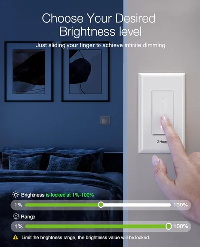 Vista 4 de GHome Smart Interruptor inteligente regulador de 3 vías puede funcionar por separado o con interruptor tradicional de 3 vías, compatible con Alexa