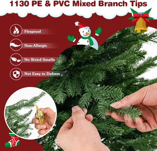 Vista 3 de DORTALA Árbol de Navidad preiluminado, árbol de Navidad artificial de 7 pies con 1130 puntas de rama, 380 luces LED blancas cálidas, 8 modos