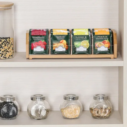 Vista 5 de TIOPGHAD Pequeña bolsa de té de bambú, organizador de almacenamiento para bolsas de té, contenedores de caja de té de madera, estante de té, soporte