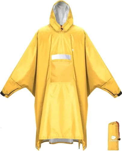 Vista 21 de ANYOO Poncho de lluvia con capucha para adultos impermeable ligero abrigo de lluvia para hombres mujeres chaqueta de lluvia reutilizable para Verde