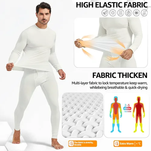 Vista 3 de UNIQUEBELLA - Ropa interior térmica para hombre con calzoncillos largos y forro polar de secado rápido y capa de base térmica