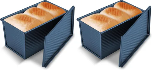 Vista 10 de KITESSENSU Molde para pan Pullman de acero al carbono con tapa, capacidad de masa de 1 libra, negro, antiadherente, pan y tostadas