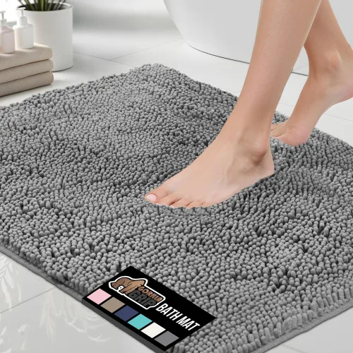 Vista 23 de Gorilla Grip - Tapete de baño de felpilla gruesa, suave y absorbente, secado rápido, de microfibra, con reverso de caucho, para piso de ducha, Negro