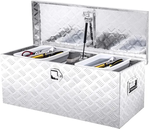 Vista 10 de Caja de herramientas de aluminio de 30 pulgadas, cajas de herramientas resistentes para cama de camión, caja de herramientas para camión con placa