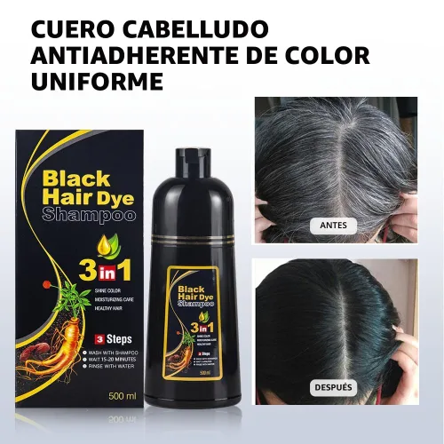 Vista 2 de cosmpro Champú de tinte de cabello negro 3 en 1 para mujeres/hombres para cobertura de canas, champú de color instantáneo para cabello