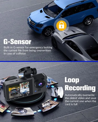 Vista 4 de Cámara de tablero para automóviles, cámara 4K Full UHD para automóvil frontal y trasera con tarjeta de 32 GB, visión súper nocturna integrada