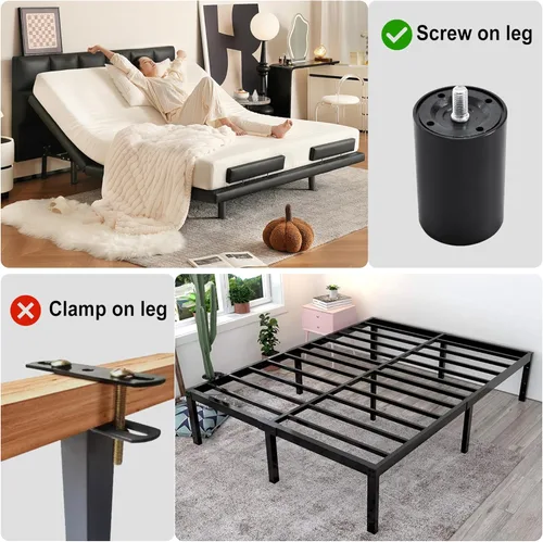 Vista 3 de Patas de cama de 11 pulgadas para marco de base de cama ajustable, patas de repuesto para muebles, 4 tipos de hilos contenidos, juego de 4