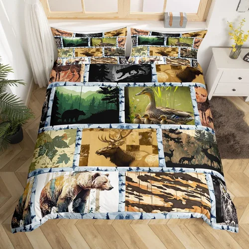 Vista 10 de Funda de edredón de ciervos de alce, juego de ropa de cama de animales del bosque, decoración rústica de granja, funda de edredón individual