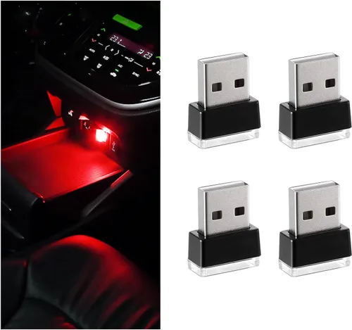 Vista 10 de 4 PCS Lámpara de Atmósfera Interior de Coche LED USB, Mini Luz Nocturna LED Portátil, Kit de Iluminación Ambiental de Maletero con Interfaz USB