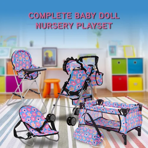 Vista 2 de Juego de cama y asiento de bebé, juego de bebé, accesorios para muñecas de bebé, bolsa de pañales para silla alta, juego de rol, juego de rol