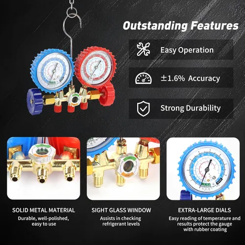 Vista 3 de PB Motor Tech - Juego de bomba de vacío y calibrador, bomba de 4.5 CFM con manómetro de colector de latón, acopladores rápidos, adaptador 410