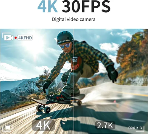 Vista 2 de Videocámara de cámara de video 4K, 64MP con pantalla abatible de 270° de 3 pulgadas, zoom 18X, WiFi y cámara web para YouTube, tarjeta SD de 32 GB