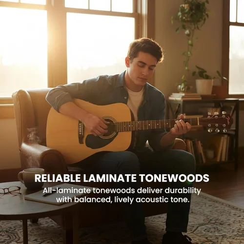 Vista 3 de Fender Guitarra acústica FA-125 Dreadnought - Paquete natural con estuche, afinador, correa, cuerdas, púas y DVD instructivo de Austin Bazaar