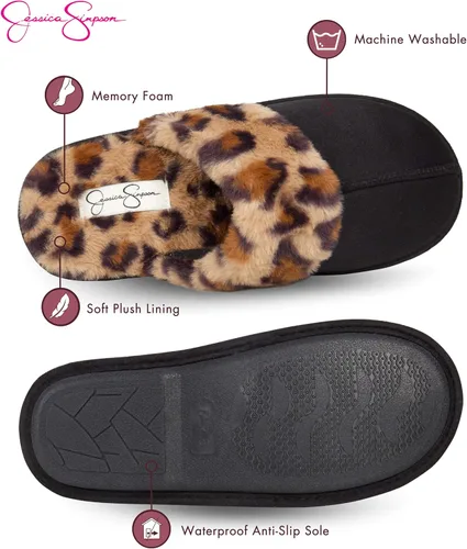 Vista 3 de Jessica Simpson - Pantuflas cómodas de piel sintética para mujer con suela antideslizante y espuma viscoelástica