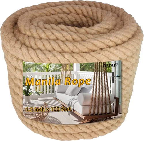 Vista 26 de Muelles de cuerda de manila tratada de 1.25 pulgadas x 50 pies para embarcaciones de árboles y granja