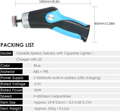 Vista 3 de Mini máquina pulidora de 60 W con cable de carga USB, 8500 RPM, velocidad variable, pulidora eléctrica, limpieza y encerado, herramienta