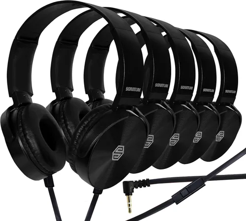 Vista 9 de Auriculares prémium para aula con micrófono (paquete de 5) – Auriculares con cable para niños con micrófono para estudiantes escolares K-12