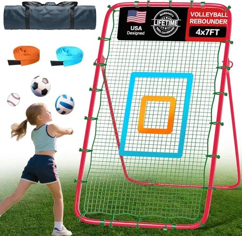 Vista 13 de Red de rebote para voleibol de 7x4 pies, red de rebote ajustable de 5 ángulos para practicar zambullidas, posicionamiento, clavado