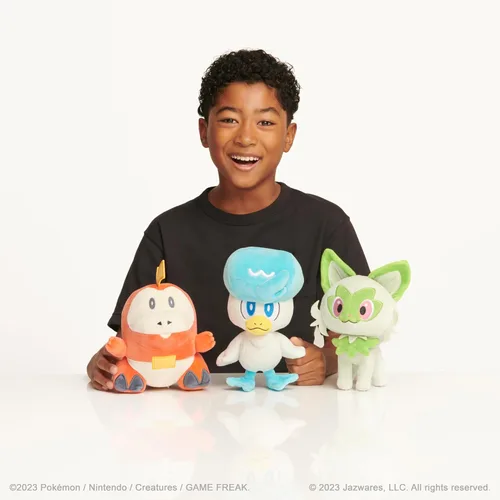 Vista 4 de Pokémon Pack de 3 peluches del primer compañero de Paldea - Peluches Pokémon de 8 pulgadas de Fuecoco, Quaxly y Sprigatito