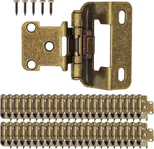 Vista 19 de Bisagras de latón antiguas para puerta de gabinete de cocina, paquete de 8 (4 pares) 1/2" Bisagra de superposición parcial de cierre automático