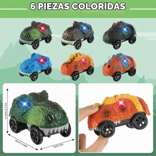 Vista 7 de Skylety 6 Paquetes de Coches de Pista de Dinosaurio de Repuesto con Luces LED que se Iluminan, Funciona con Pilas, Accesorios de Dinosaurio que