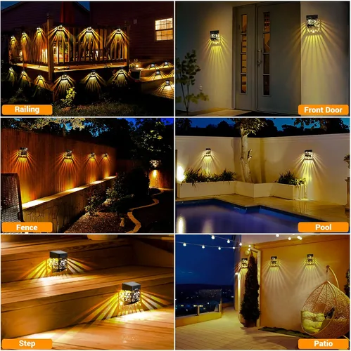 Vista 15 de LOFTEK Luces solares para terraza, paquete de 4 luces solares para cerca, luz decorativa de jardín al aire libre, del atardecer al amanecer