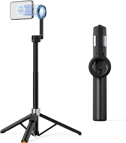 Vista 9 de TODI Trípode para selfie stick para teléfono celular de 63 pulgadas, trípode portátil para iPhone con control remoto inalámbrico, soporte extensible