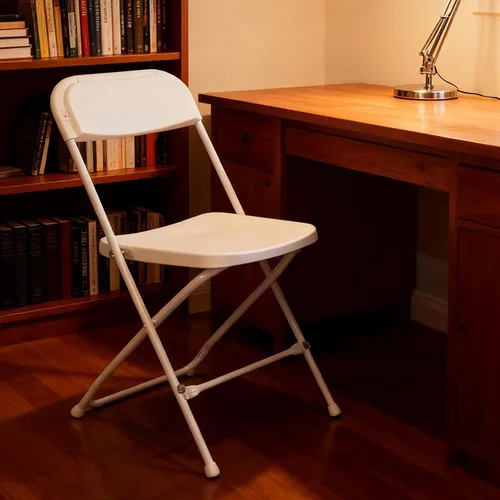 Vista 8 de Silla plegable blanca, sillas plegables de plástico portátiles para interiores y exteriores, asiento comercial apilable con marco de acero de 350
