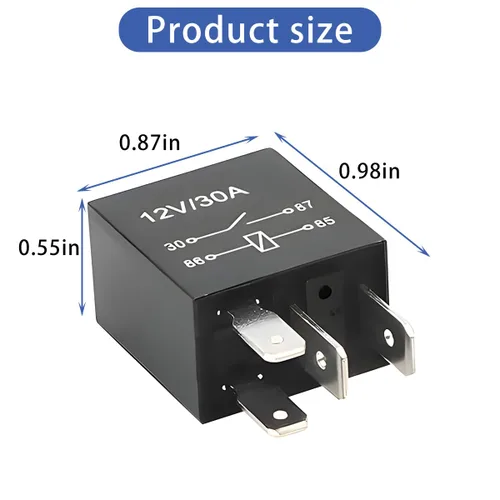 Vista 2 de Relé de Coche de 4 Pines 12V 30A, Relé de Arranque Impermeable Multiusos para Motor, Accesorios de Repuesto Eléctricos Automotrices Estándar de Negro