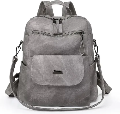 Vista 9 de Mochila de cuero sintético para mujer, diseño multiusos de moda, bolso de mano para damas, bolsa de hombro, mochila de viaje, Beige