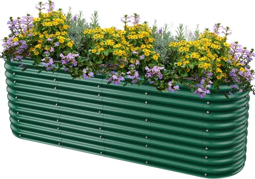 Vista 23 de Jardineras redondas elevadas, 42 x 42 x 17 pulgadas, maceta galvanizada para exteriores, para verduras, frutas, flores, hierbas (gris oscuro)