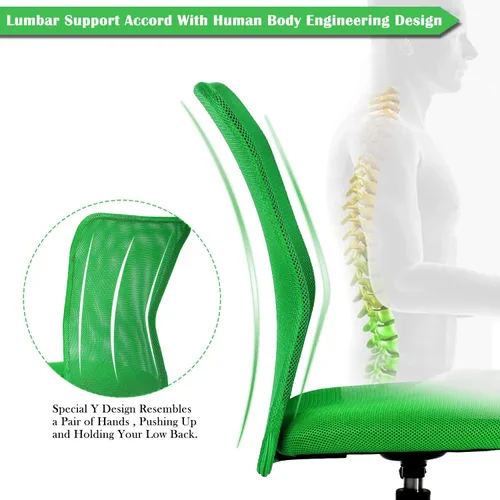 Vista 37 de Silla de oficina pequeña, silla de escritorio sin brazos con ruedas, silla ergonómica para computadora con soporte lumbar, silla giratoria de malla
