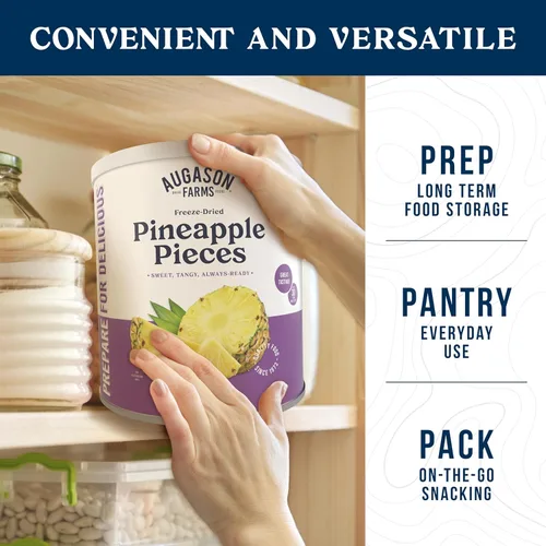 Vista 5 de Augason Farms Freeze Dried Pineapple Pieces Can, Emergency Food Supply, Everyday Meals, 34 Servings
