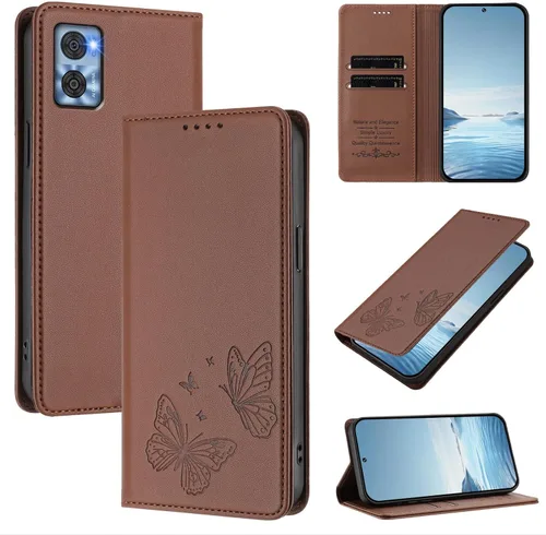 Vista 10 de Wallet Case for Motorola Moto E22 2022 PU Leather & TPU Magnetic Flip Cover with RFID Blocking, 2 Card Slots & Cash Pocket, Shockproof Bumper, Black