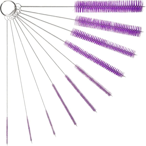 Vista 10 de Juego de cepillos de limpieza de tubos de 10 pulgadas, paquete de 5 cepillos pequeños de nailon extra largos con asas flexibles para botellas