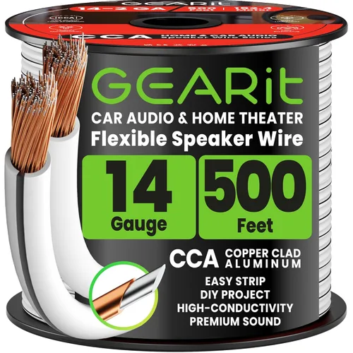 Vista 14 de GEARit Cable de altavoz calibre 14, cable de altavoz de 100 pies para audio de automóvil, cine en casa, CCA (negro)